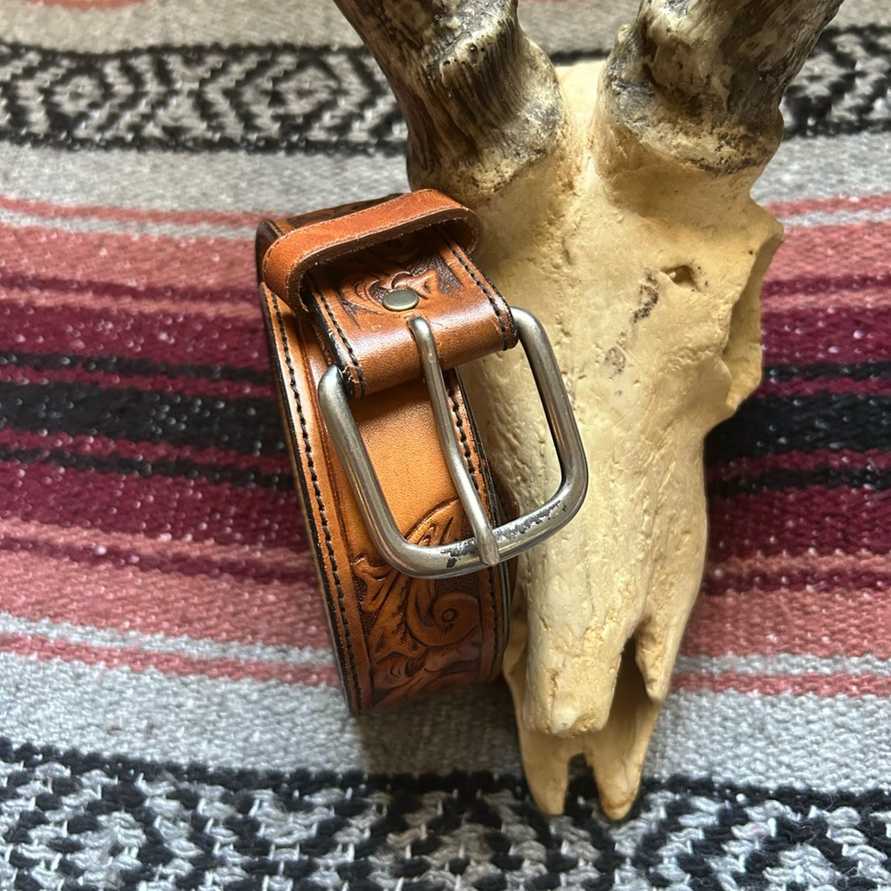 Men's Brown western belt with eagle print